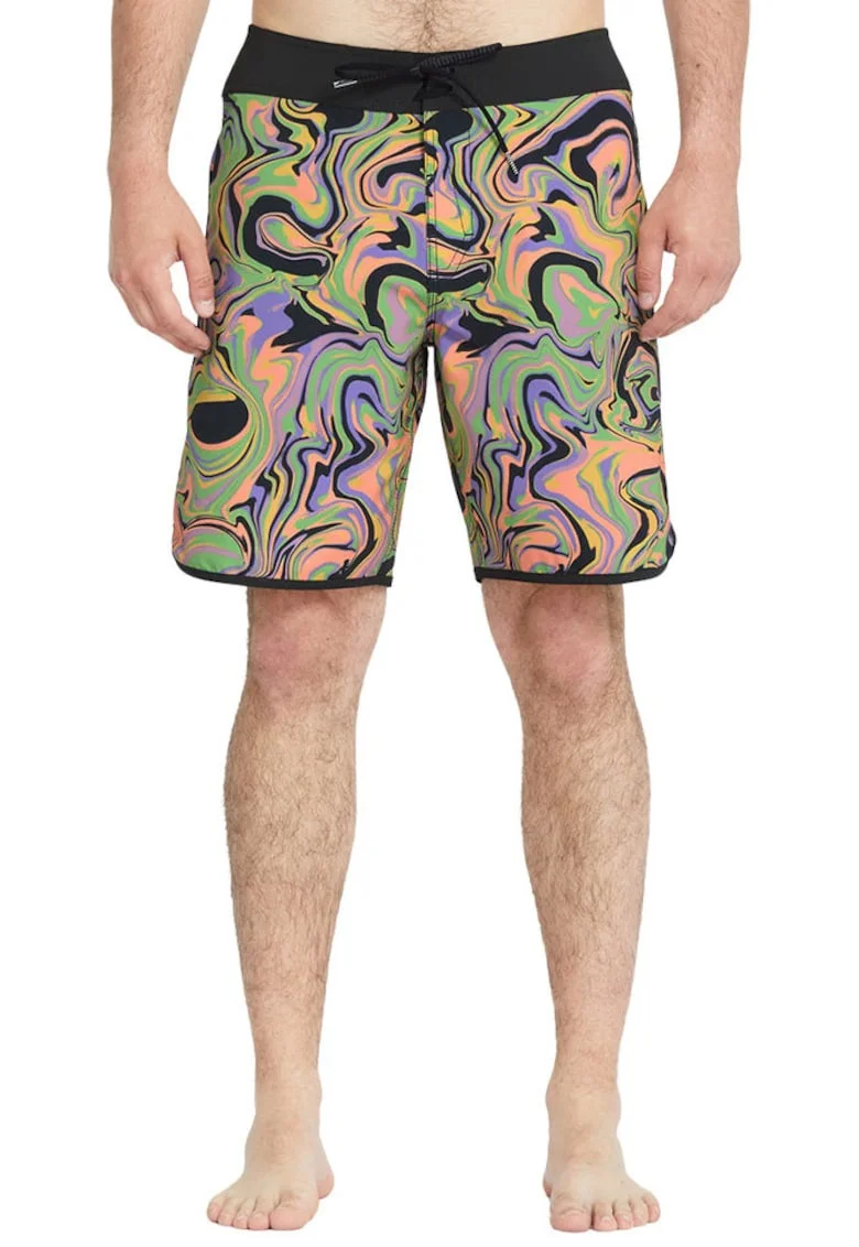 Pantaloni scurti de baie cu imprimeu abstract si snur de ajustare