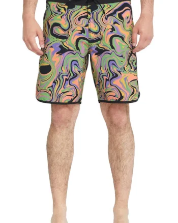 Pantaloni scurti de baie cu imprimeu abstract si snur de ajustare