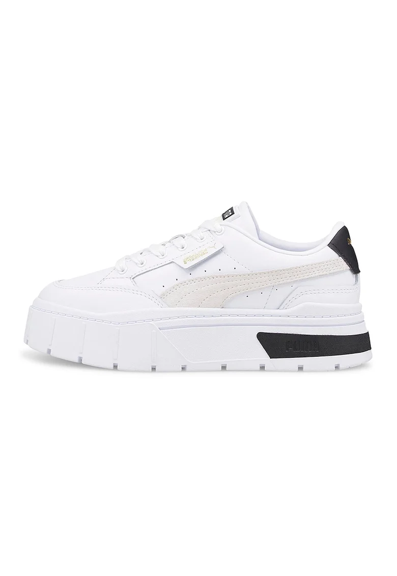 Pantofi sport de piele cu garnituri de piele intoarsa Mayze Stack, Negru/Gri deschis/Alb optic