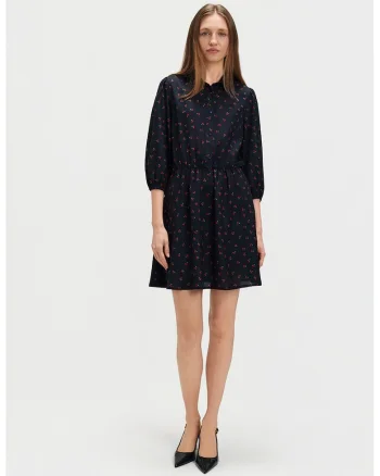 Rochie scurta cu model si maneci medii, Rosu/Negru