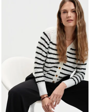 Cardigan regular fit cu nasturi, Alb/Negru
