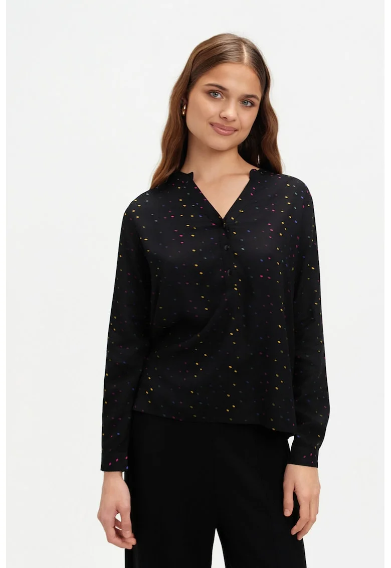 Bluza cu decolteu in V si fenta cu nasturi, Negru