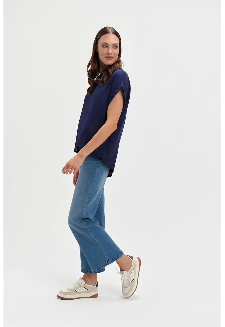 Blugi crop cu croiala evazata, Albastru
