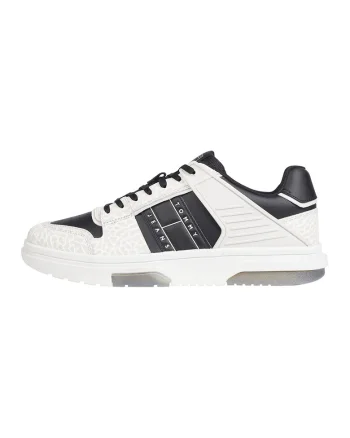 Pantofi sport de piele cu garnitura din material sintetic, Alb/Negru