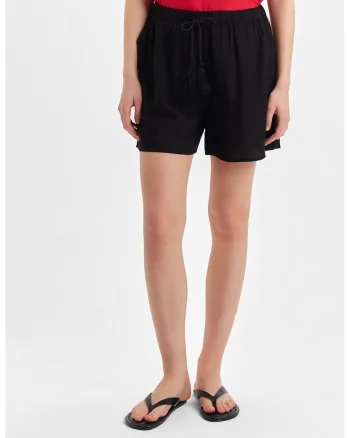 Pantaloni scurti cu snur de ajustare cu canaf, Negru