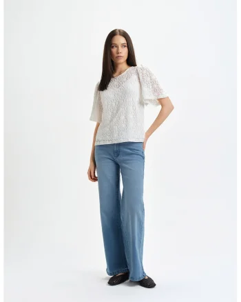 Bluza cu maneci bufante brodate, Alb