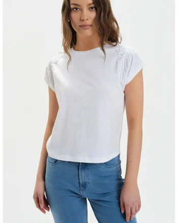 Bluza uni cu detalii brodate, Alb