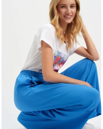 Pantaloni culotte cu pliuri frontale, Albastru