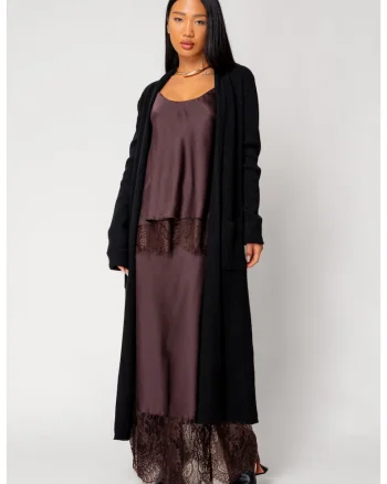 Cardigan tricotat lung Black 18120, Negru