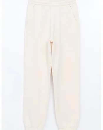 Pantaloni de trening din amestec de bumbac cu buzunare laterale, Crem