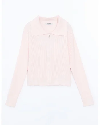 Cardigan striat cu fermoar, Bej