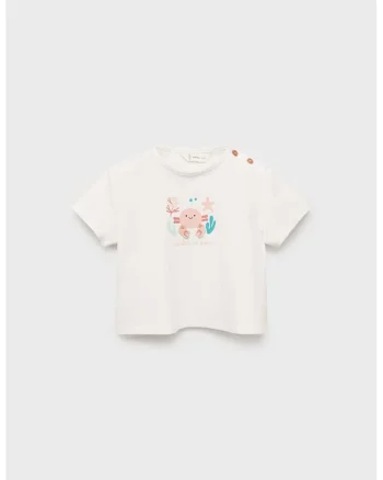 Tricou din bumbac cu design grafic, Turcoaz/Piersica/Crem