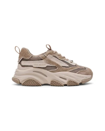 Pantofi sport Possession cu aspect masiv si insertii din plasa, Maro taupe/Maro deschis