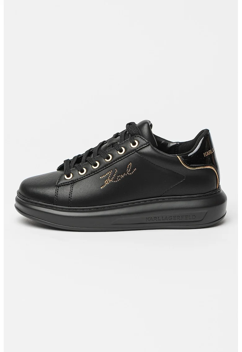 Pantofi sport din piele cu logo din strasuri, Auriu/Negru