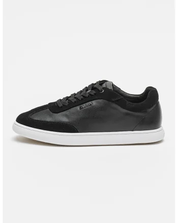 Pantofi sport din piele si garnituri din piele intoarsa, Negru/Alb optic