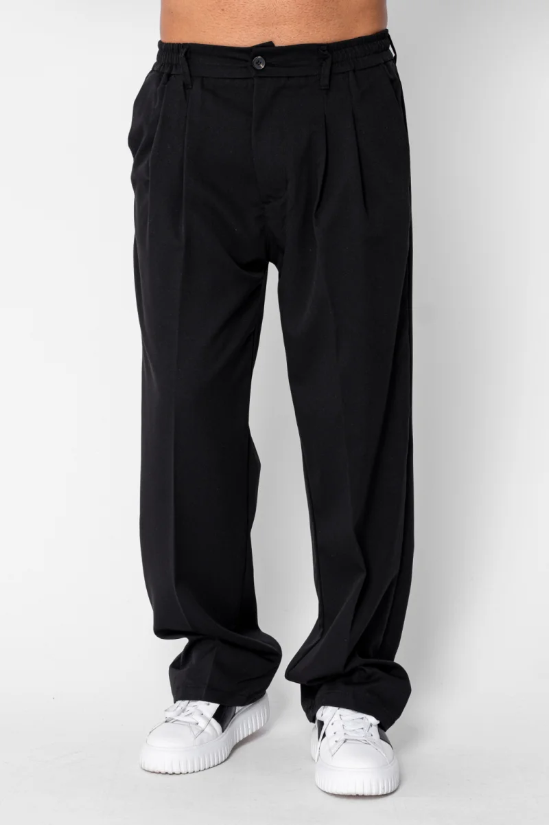 Pantalon lung larg cu nasture Black