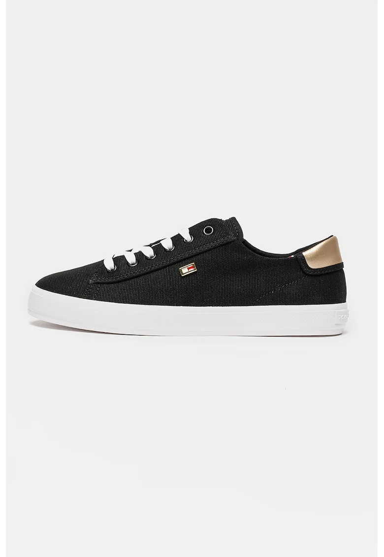 Pantofi sport din bumbac cu detalii aurii, Auriu/Negru
