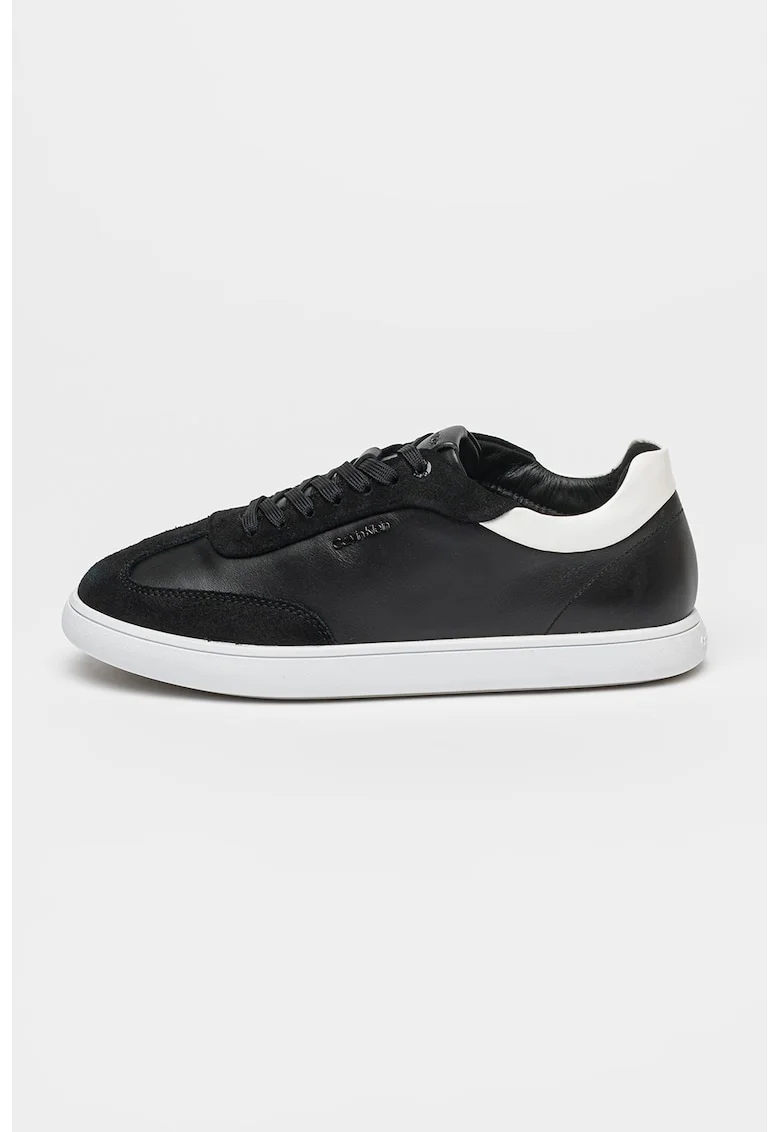 Pantofi sport din piele si garnituri din piele intoarsa, Alb/Negru