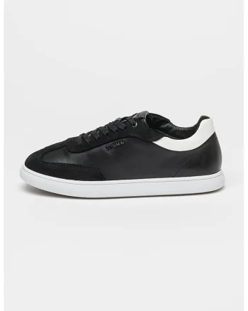 Pantofi sport din piele si garnituri din piele intoarsa, Alb/Negru