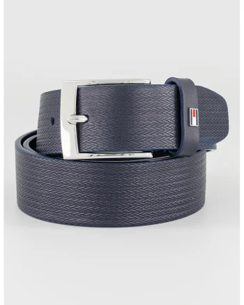 Curea de piele cu model herringbone Adan, Bleumarin