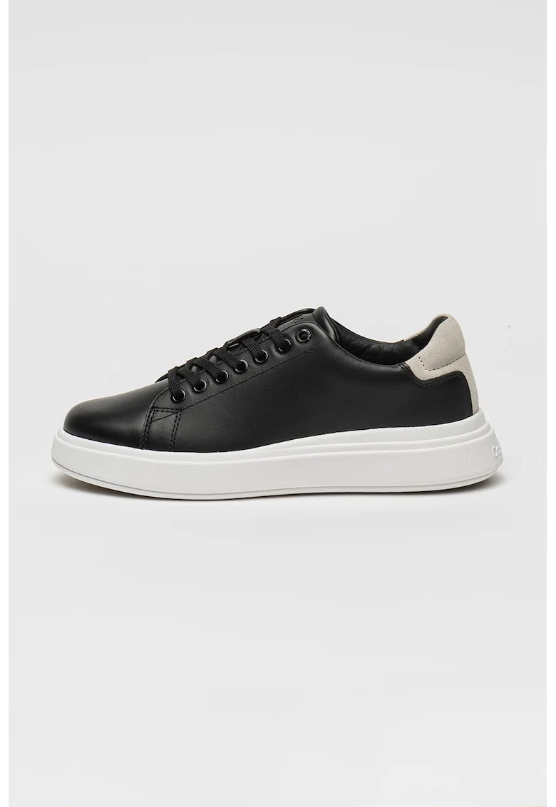 Pantofi sport din piele cu detaliu logo, Negru/Gri deschis