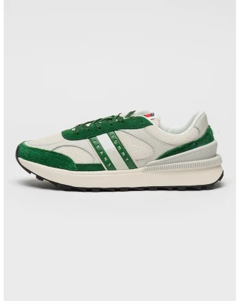Pantofi sport de plasa cu insertii din piele intoarsa, Verde/Gri deschis