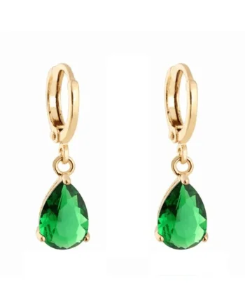 Cercei aurii, din otel inoxidabil, forma de lacrima verde, suflati cu aur 18k, Harpa C2