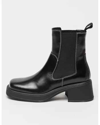 Ghete Chelsea din piele cu toc masiv, Negru stins