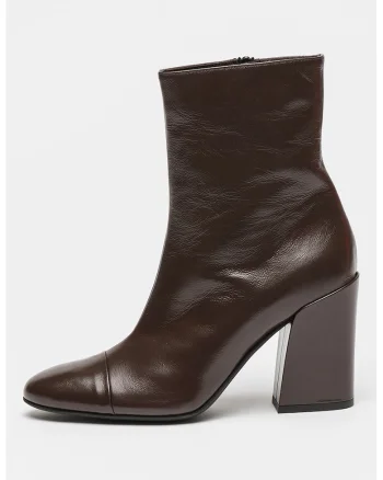 Botine cu toc masiv Essential, Maro cognac
