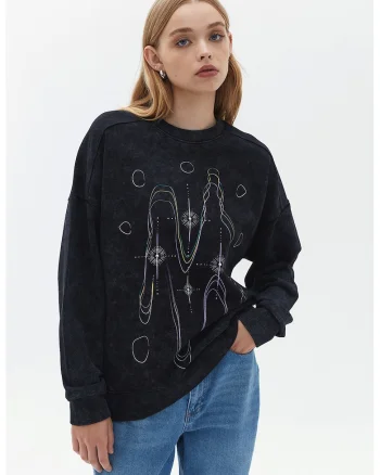 Bluza de trening lejera cu imprimeu grafic, Negru