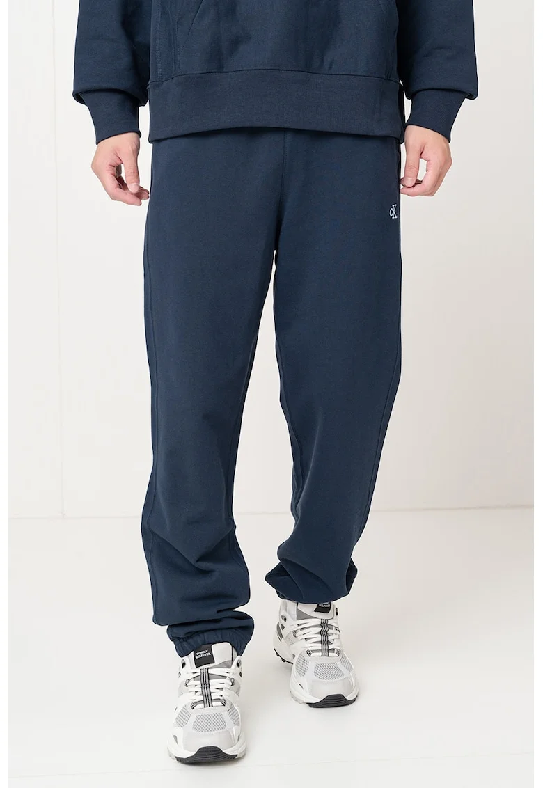 Pantaloni de trening relaxed fit cu terminatie elastica, Bleumarin