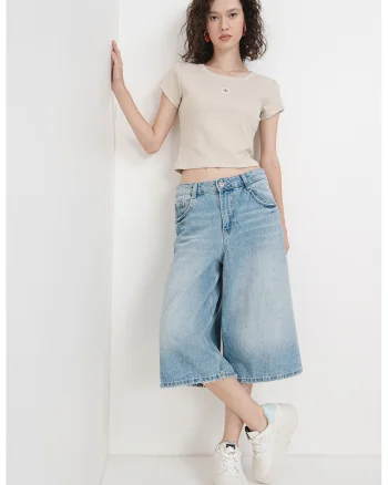 Tricou crop cu croiala slim fit, Gri inchis/Bej deschis