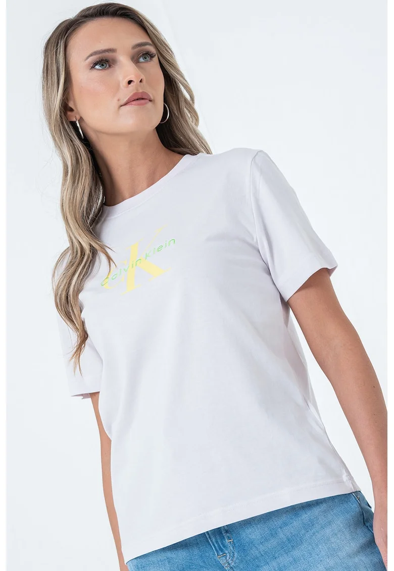 Tricou relaxed fit cu imprimeu logo, Alb/Galben pai
