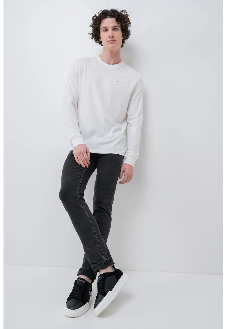 Bluza slim fit cu decolteu la baza gatului, Alb