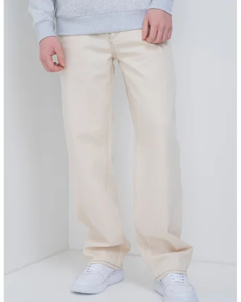 Blugi relaxed fit cu talie medie, Bej deschis