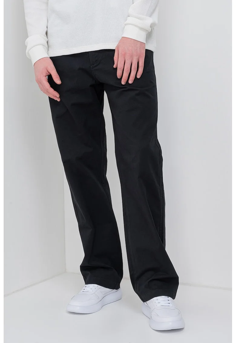 Pantaloni cu croiala dreapta si buzunare oblice laterale, Negru
