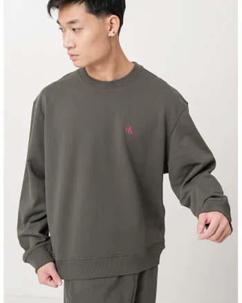 Bluza de trening din bumbac cu maneci usor cazute, Verde inchis