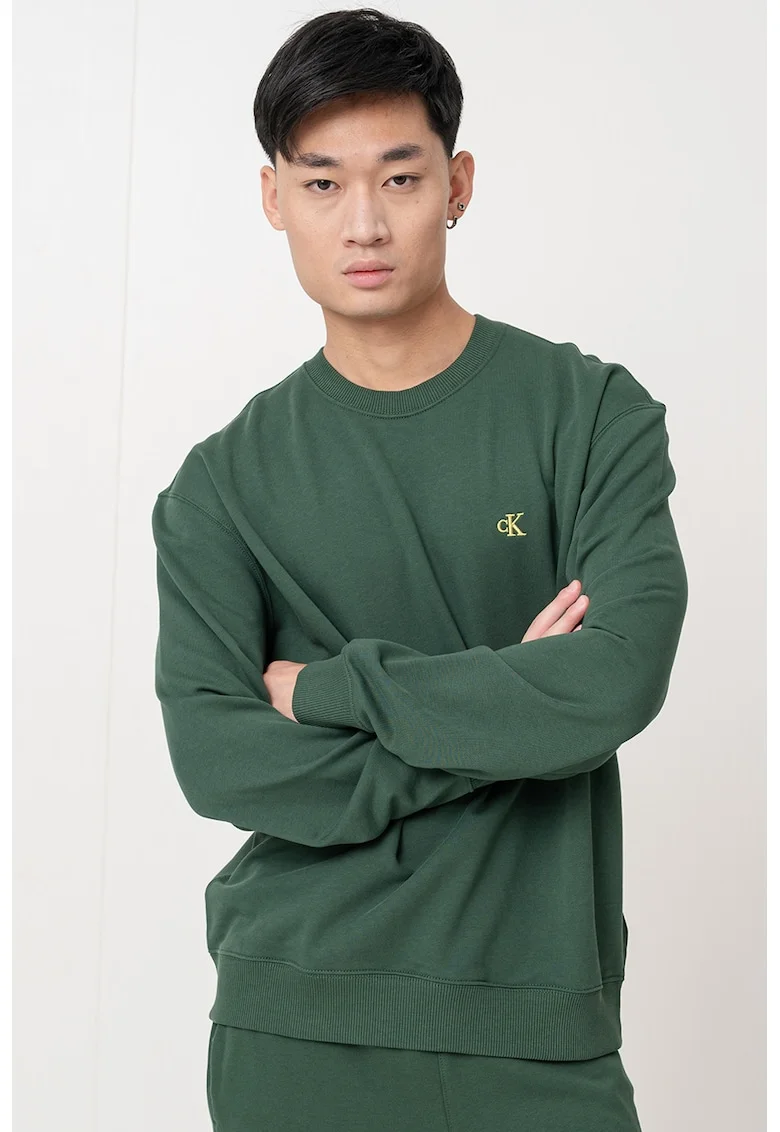 Bluza de trening din bumbac cu maneci usor cazute, Verde englez