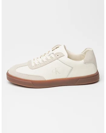 Pantofi sport din piele cu detalii din piele intoarsa, Caramel/Crem