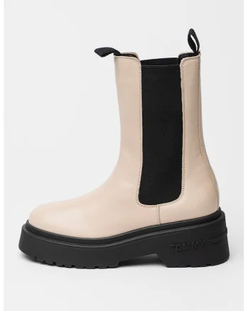 Ghete Chelsea din piele, Negru/Bej deschis