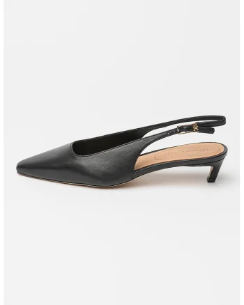 Pantofi slingback din piele cu toc kitten, Negru