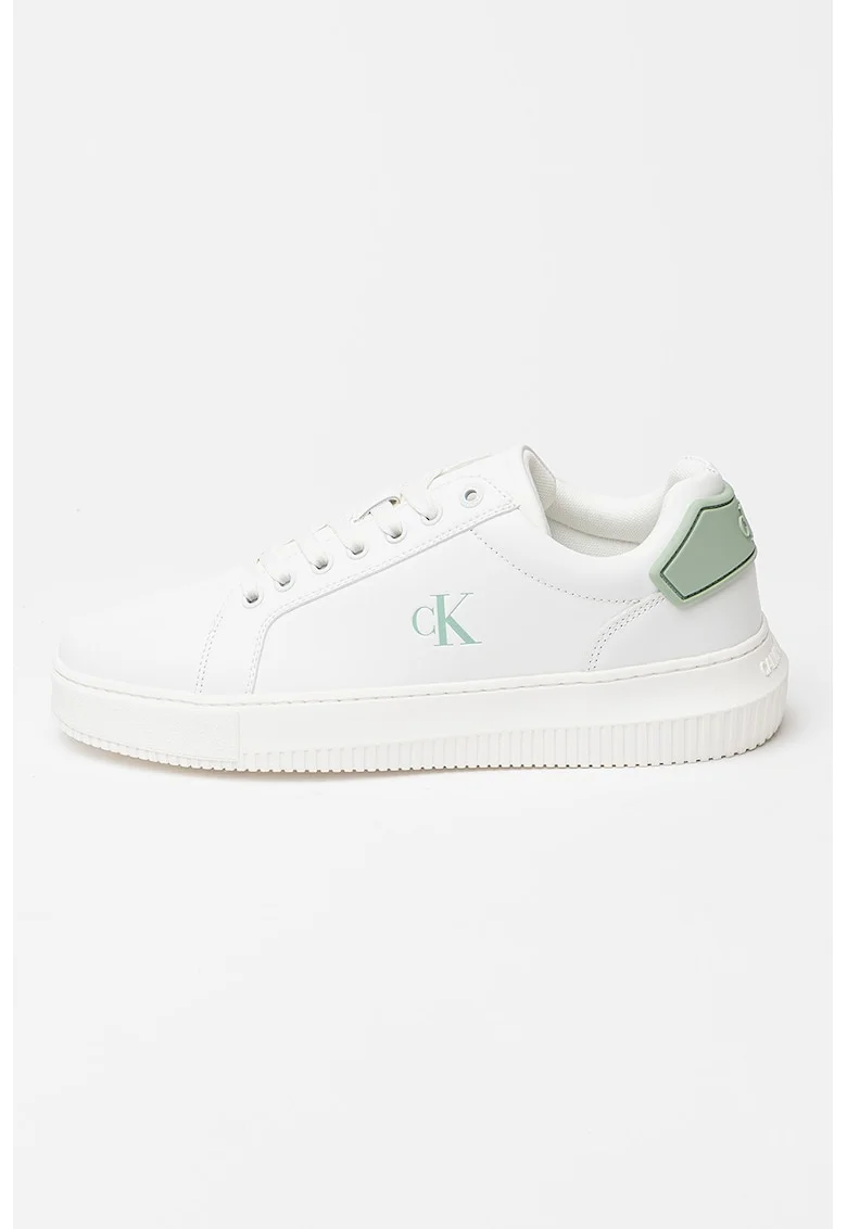 Pantofi sport din piele cu aspect masiv, Alb murdar/Verde menta