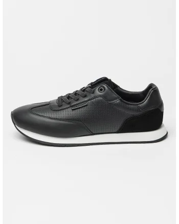Pantofi sport din piele cu design perforat, Negru/Alb optic