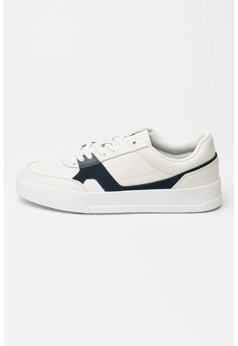 Pantofi sport din piele si piele intoarsa Court, Negru stins/Alb murdar