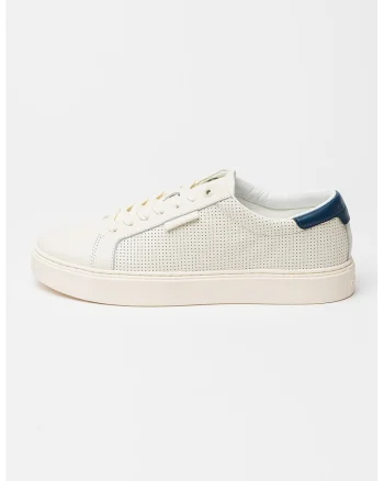 Pantofi sport low-cut din piele, Alb fildes/Bleumarin