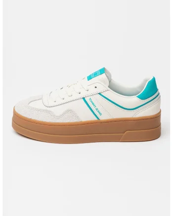 Pantofi sport flatform din piele, Caramel/Alb murdar/Verde menta