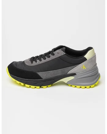 Pantofi sport cu insertii din piele intoarsa, pentru alergare Hike, Negru/Gri inchis/Verde fistic