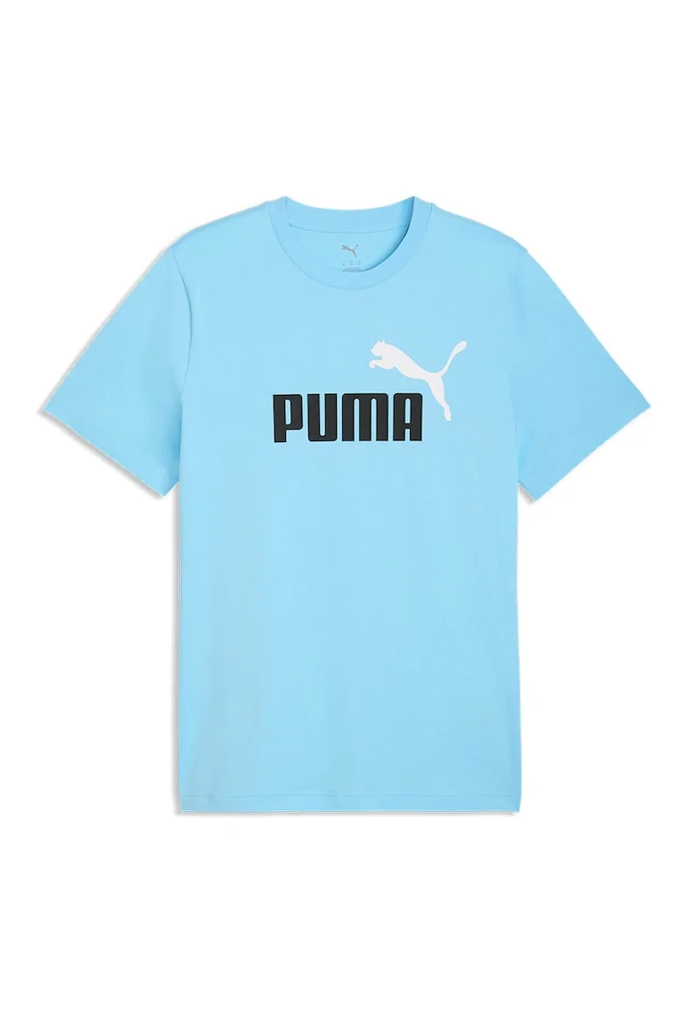 Tricou cu decolteu la baza gatului si imprimeu logo Essentials 2, Albastru lavanda