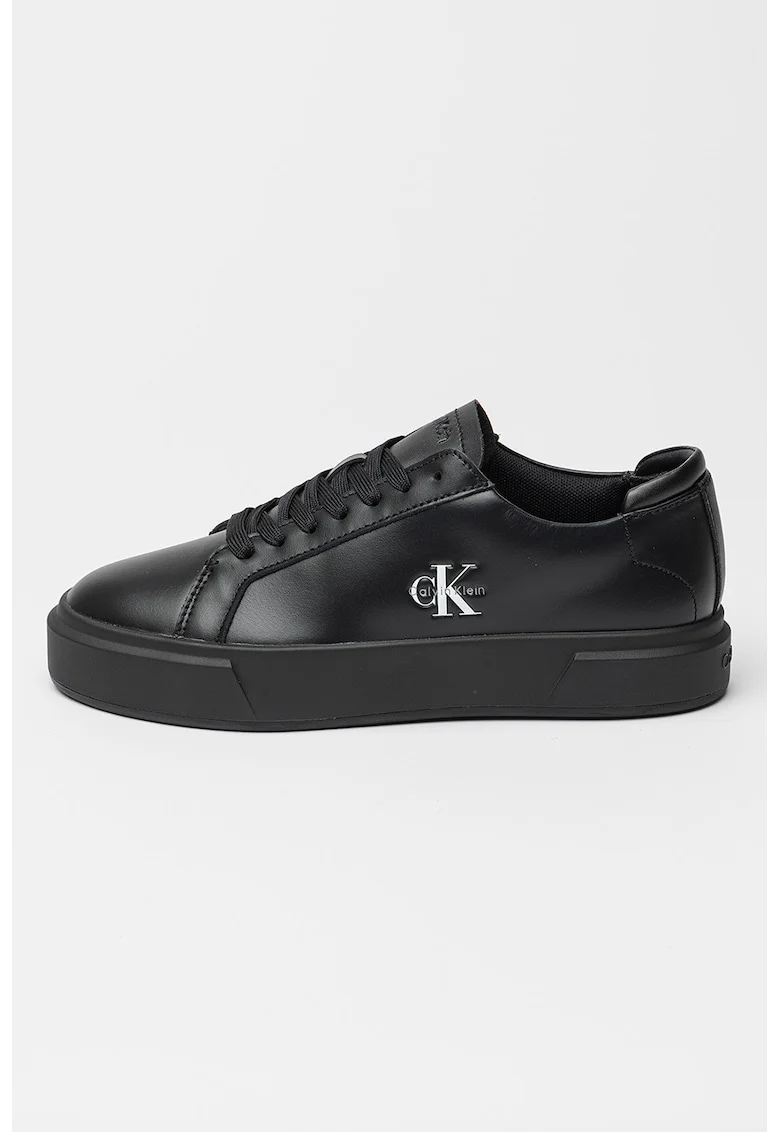 Pantofi sport din piele cu logo, Negru/Alb optic