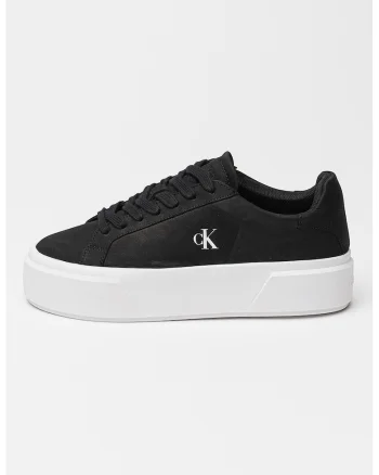 Pantofi sport flatform din piele intoarsa, Negru/Alb optic